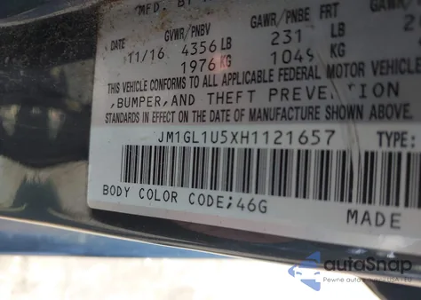 2017 Mazda Mazda6 Sport z USA, uszkodzony, nr VIN JM1GL1U5XH1121657